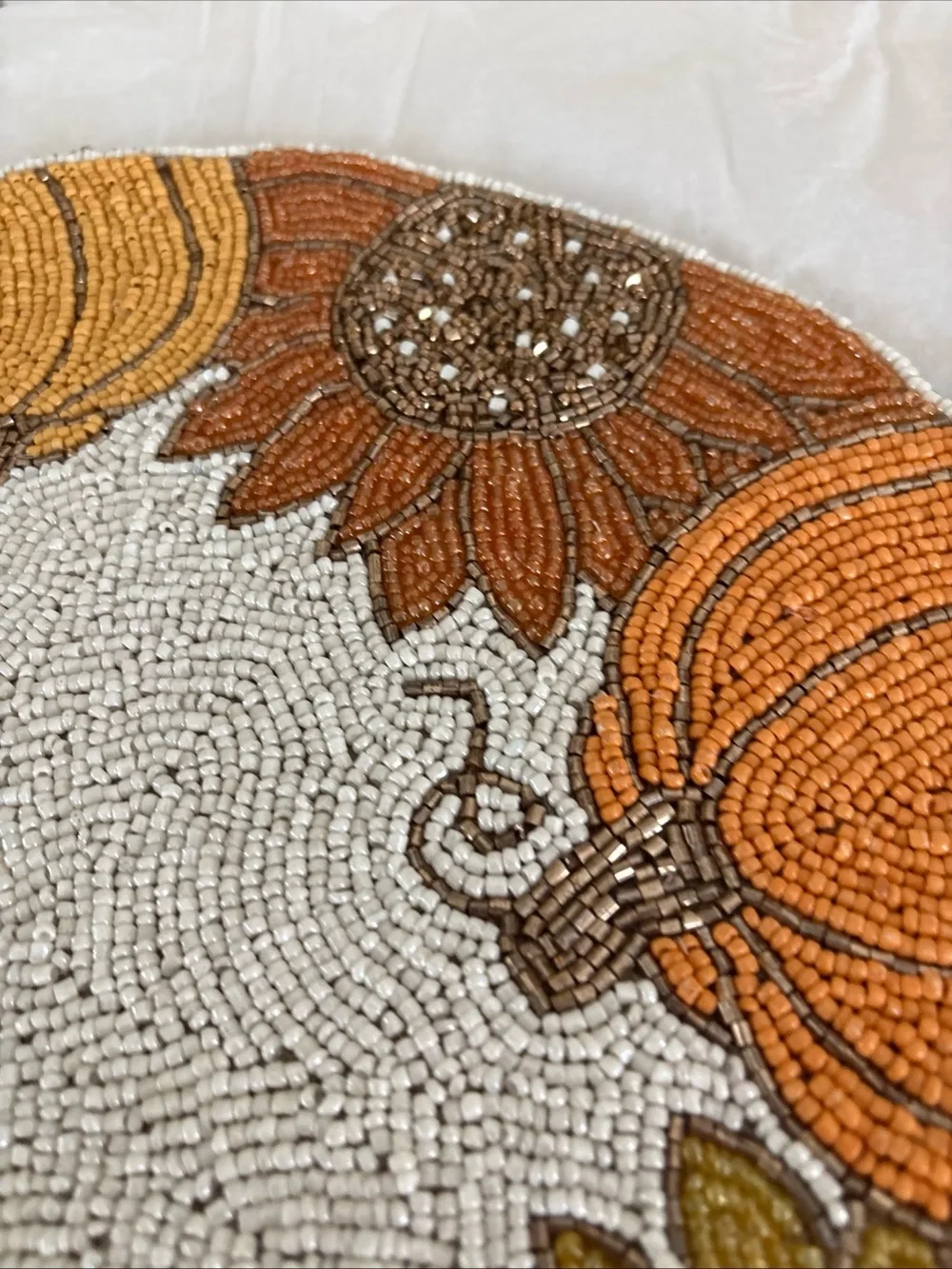Beaded Pumpkin & Sunflower Table Accent - Orange